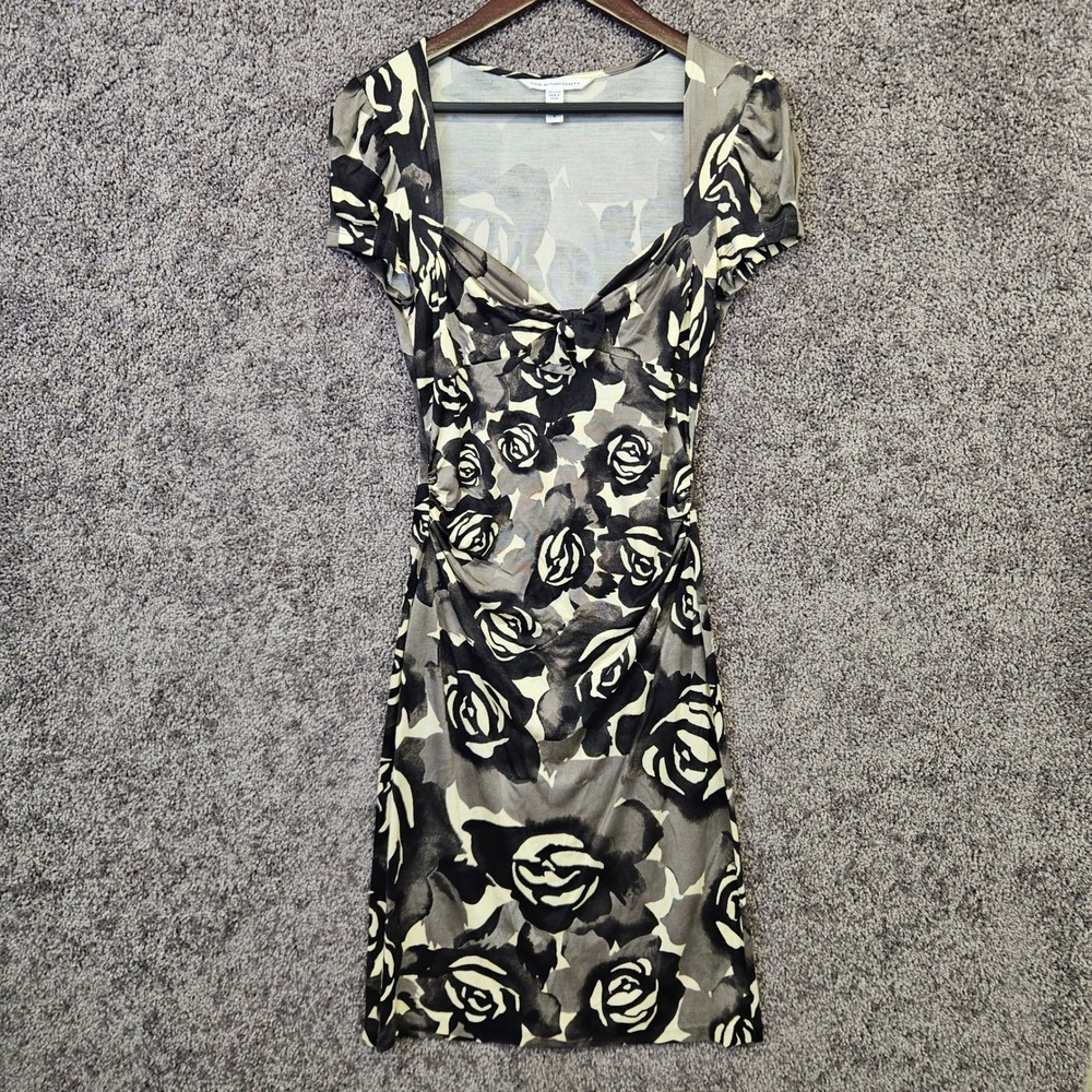 Diane von Furstenberg Dress Womens 10 Grey Silk Floral Excellent Ruched Jersey